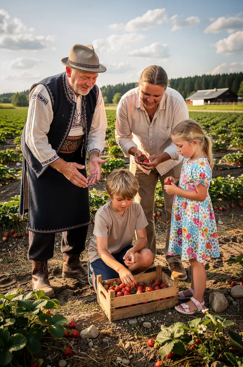 Rahvuslik taluhoone ja rohelised põllud päikeseloojangu ajal, mis sümboliseerivad maalähedast puhkust Eestis